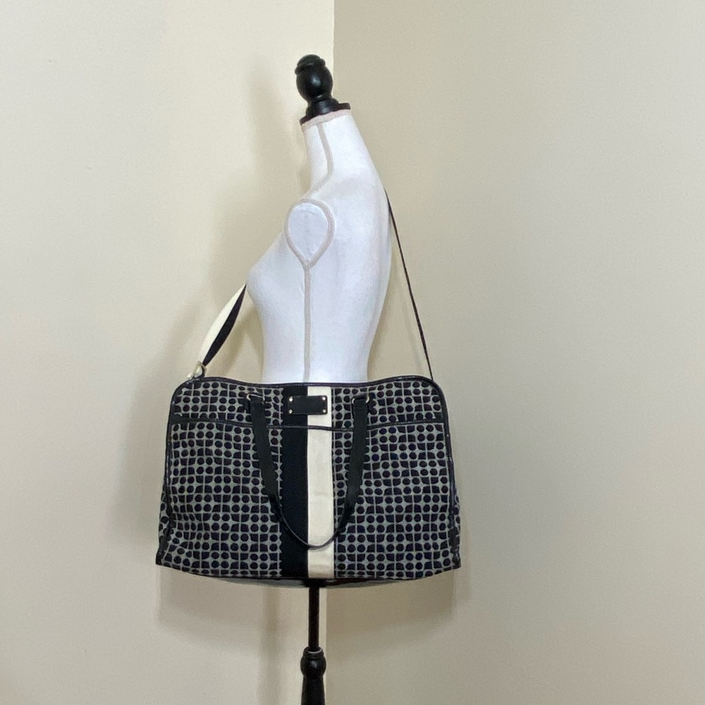 Kate Spade Noel Patent Leather Duffel Bag Black of White weekender  Satchel